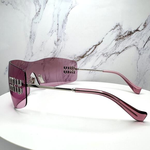 New MIU MIU Sunglasses Aube Silver Pink Mirror Rimless Wrap Authentic Womens main image 9
